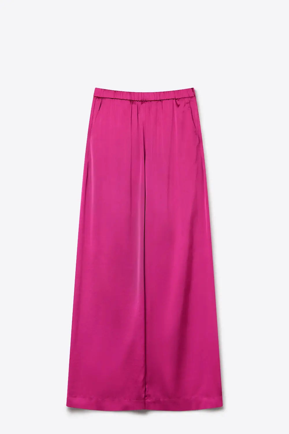 Fuchsia Lightweight Satin Wide Leg Elastic Waist Pants - Pants