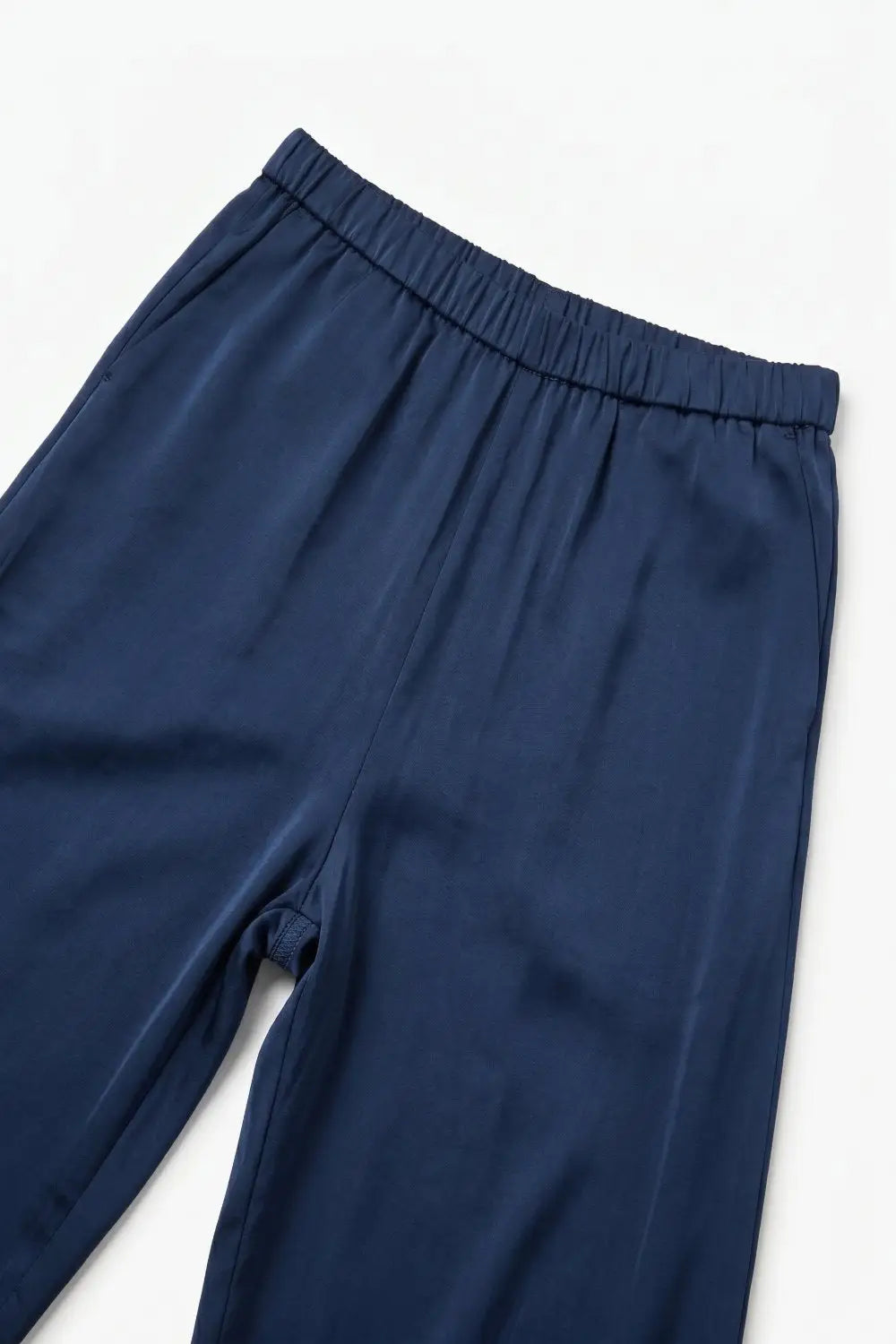 Navy Lightweight Satin Wide Leg Elastic Waist Pants - Pants