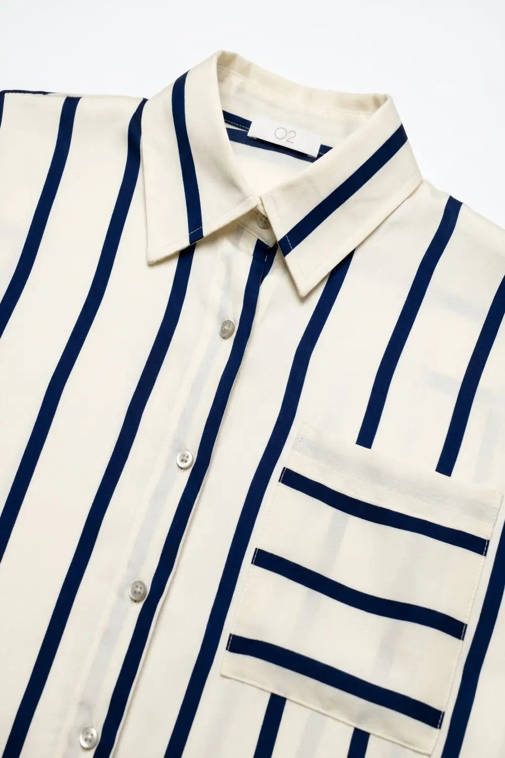 Cream Stripe Relaxed Fit Shirt in satin fabric with pocket - Shirts