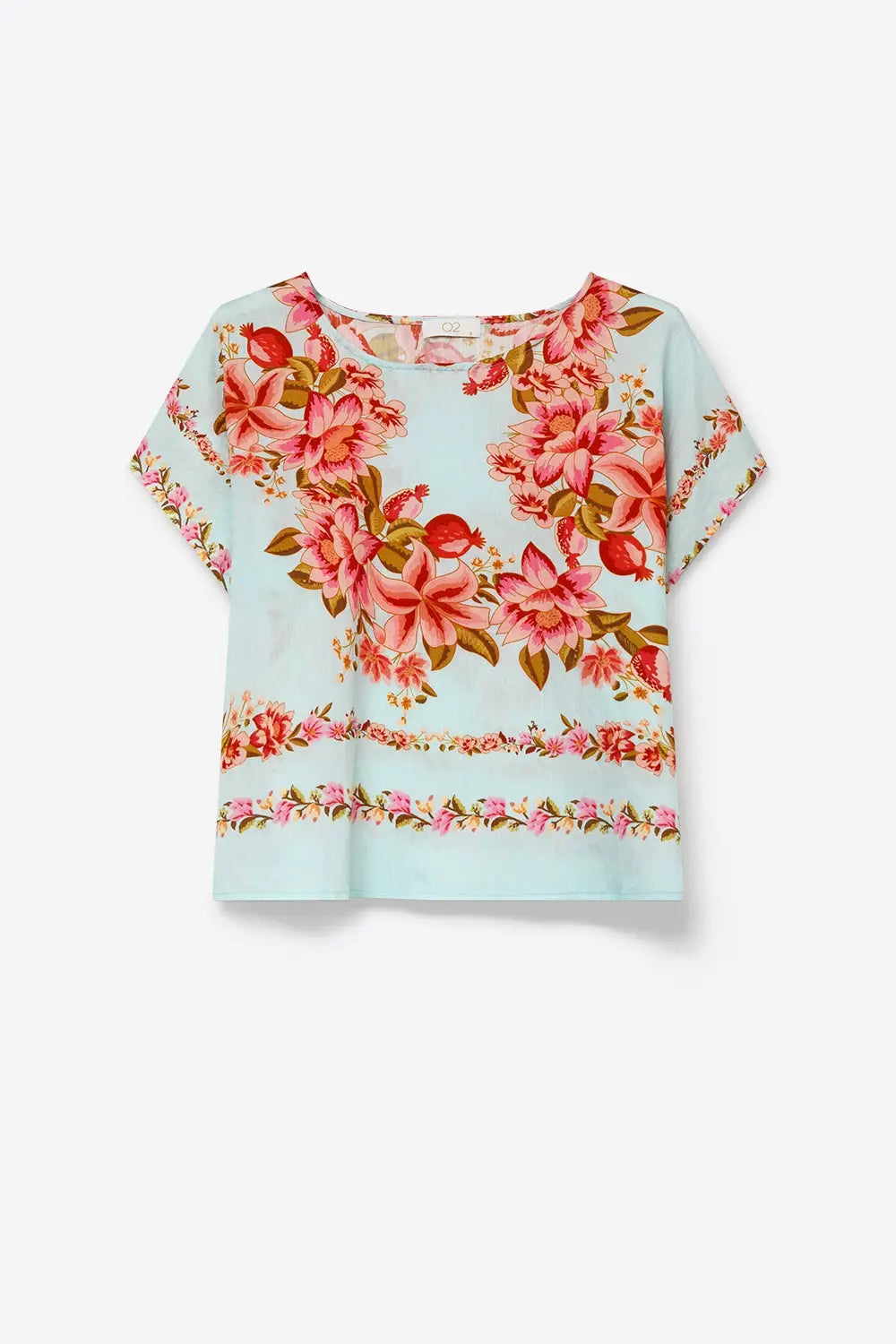 Light Blue Floral Print Lightweight Woven Boxy Crop Top - Tops