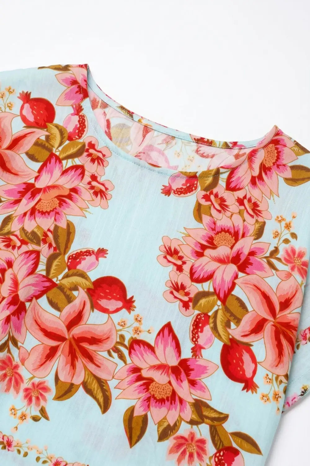 Light Blue Floral Print Lightweight Woven Boxy Crop Top - Tops