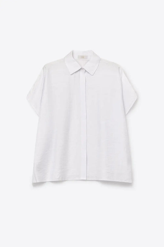White Textured Cotton Short Sleeve Collared Relaxed Fit Shirt - Shirts