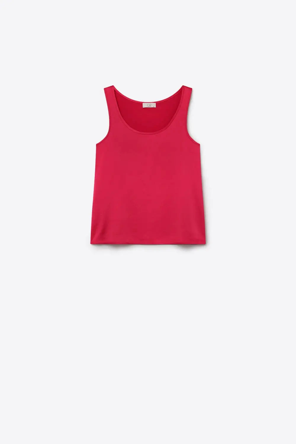 Fuchsia Satin Regular Fit Scoop Neck Sleeveless Tank Top - Tops