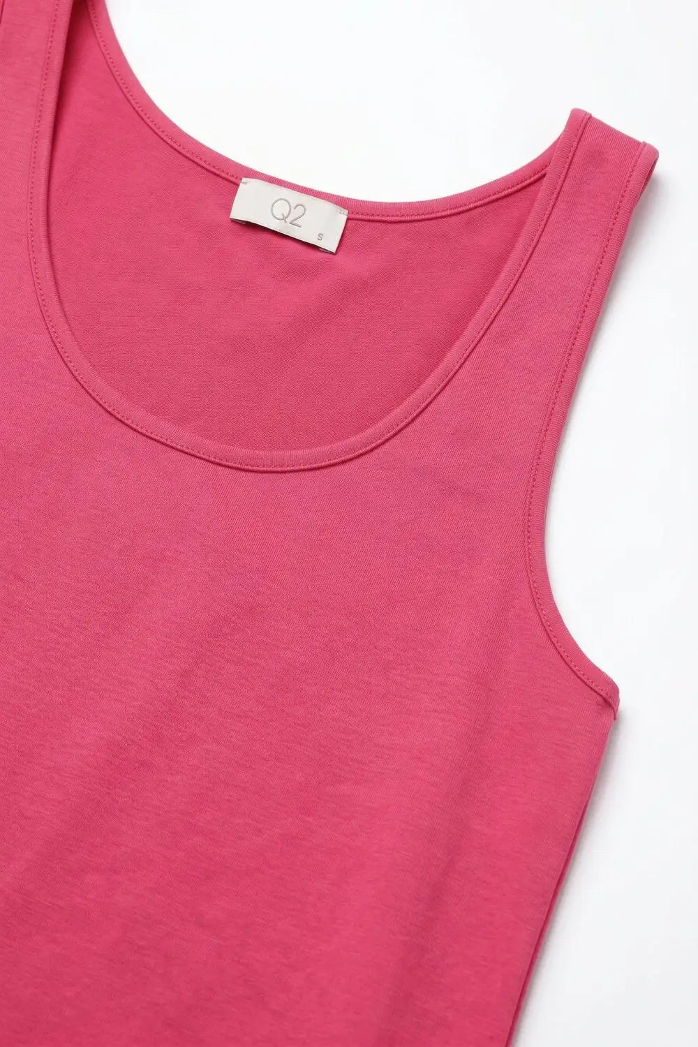 Fuchsia Satin Regular Fit Scoop Neck Sleeveless Tank Top - Tops