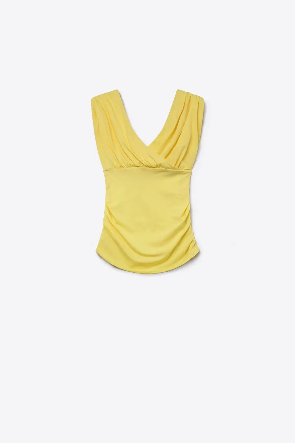 Yellow Wrap Front Sleeveless rouched Top - Tops