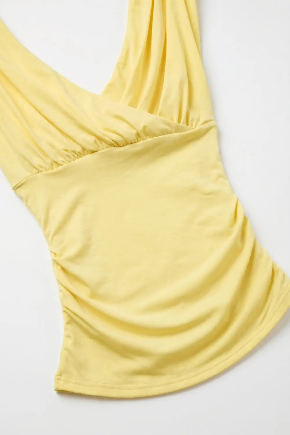 Yellow Wrap Front Sleeveless rouched Top - Tops