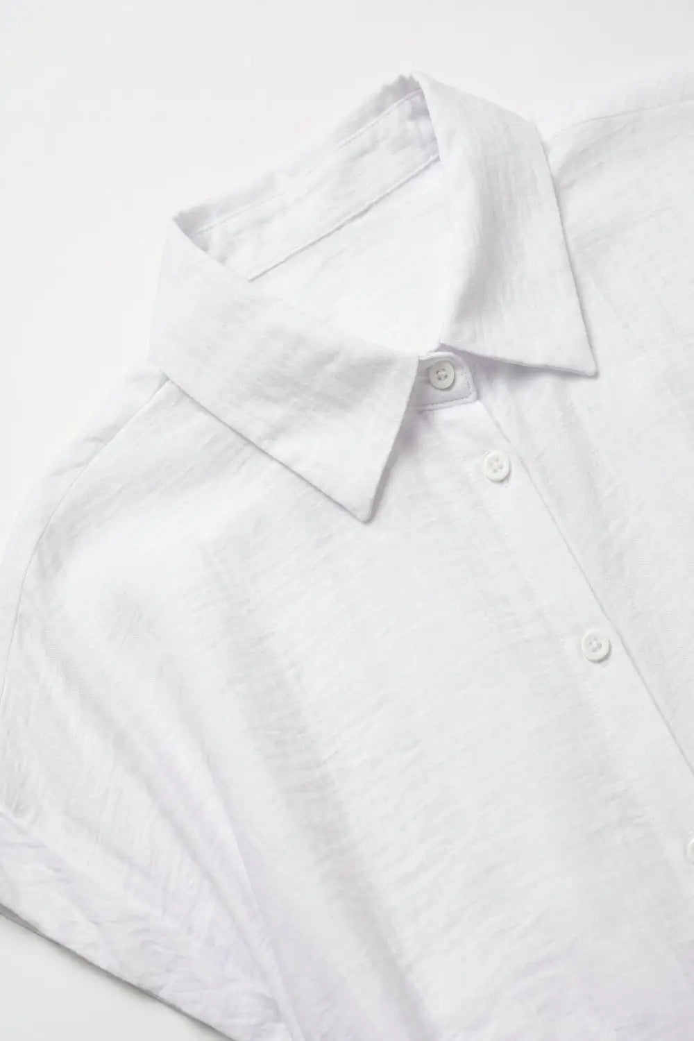 White Lightweight Woven Short Sleeve Shirt Top with Tie Front - Shirts