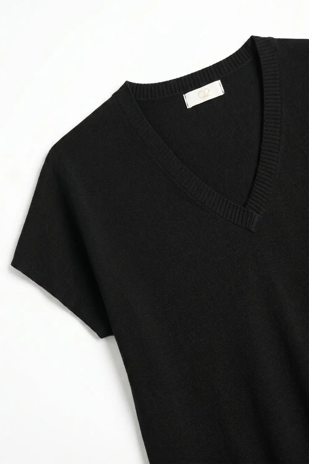 Black Fine Knit V-Neck Sweater with Short Sleeves - BLACK / ONE - Sweaters