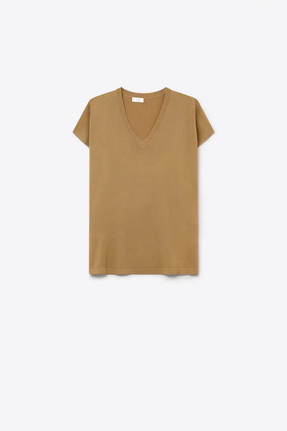 Camel Fine Knitted V-Neck Short Sleeve Sweater - CAMEL / ONE - Tops