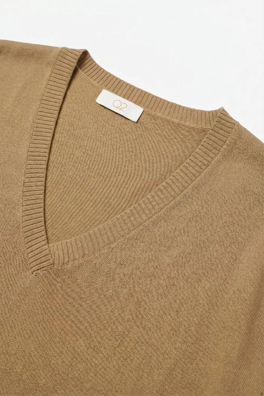 Camel Fine Knitted V-Neck Short Sleeve Sweater - CAMEL / ONE - Tops