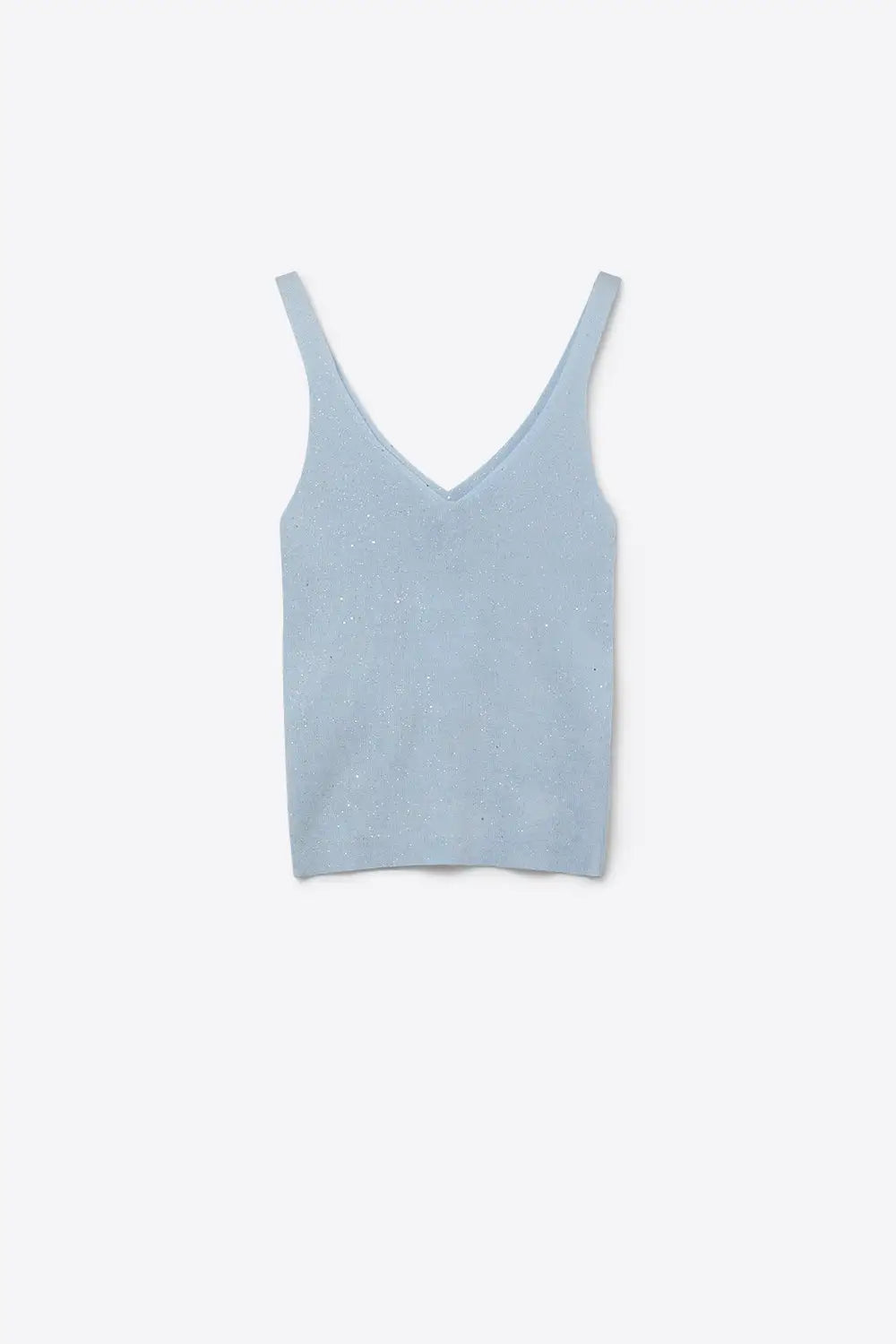 Light Blue Fine Knit Glitter Detail V-Neck Sleeveless Top - BLUE / ONE - Tops