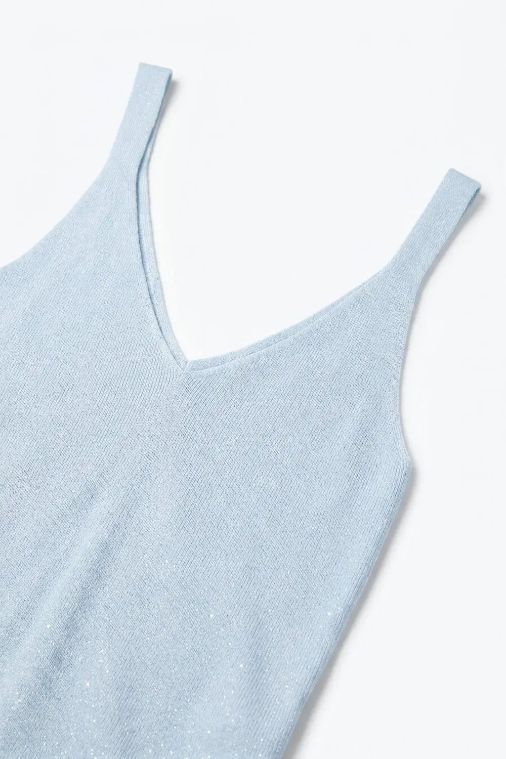 Light Blue Fine Knit Glitter Detail V-Neck Sleeveless Top - BLUE / ONE - Tops