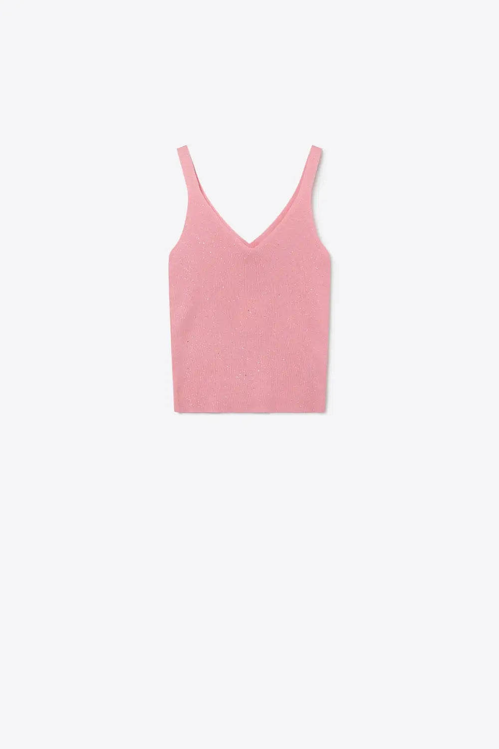 Pink Glitter Ribbed Knit V-Neck Cropped Tank Top - PINK / ONE - Tops