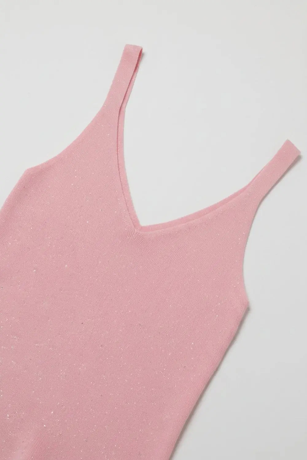 Pink Glitter Ribbed Knit V-Neck Cropped Tank Top - PINK / ONE - Tops