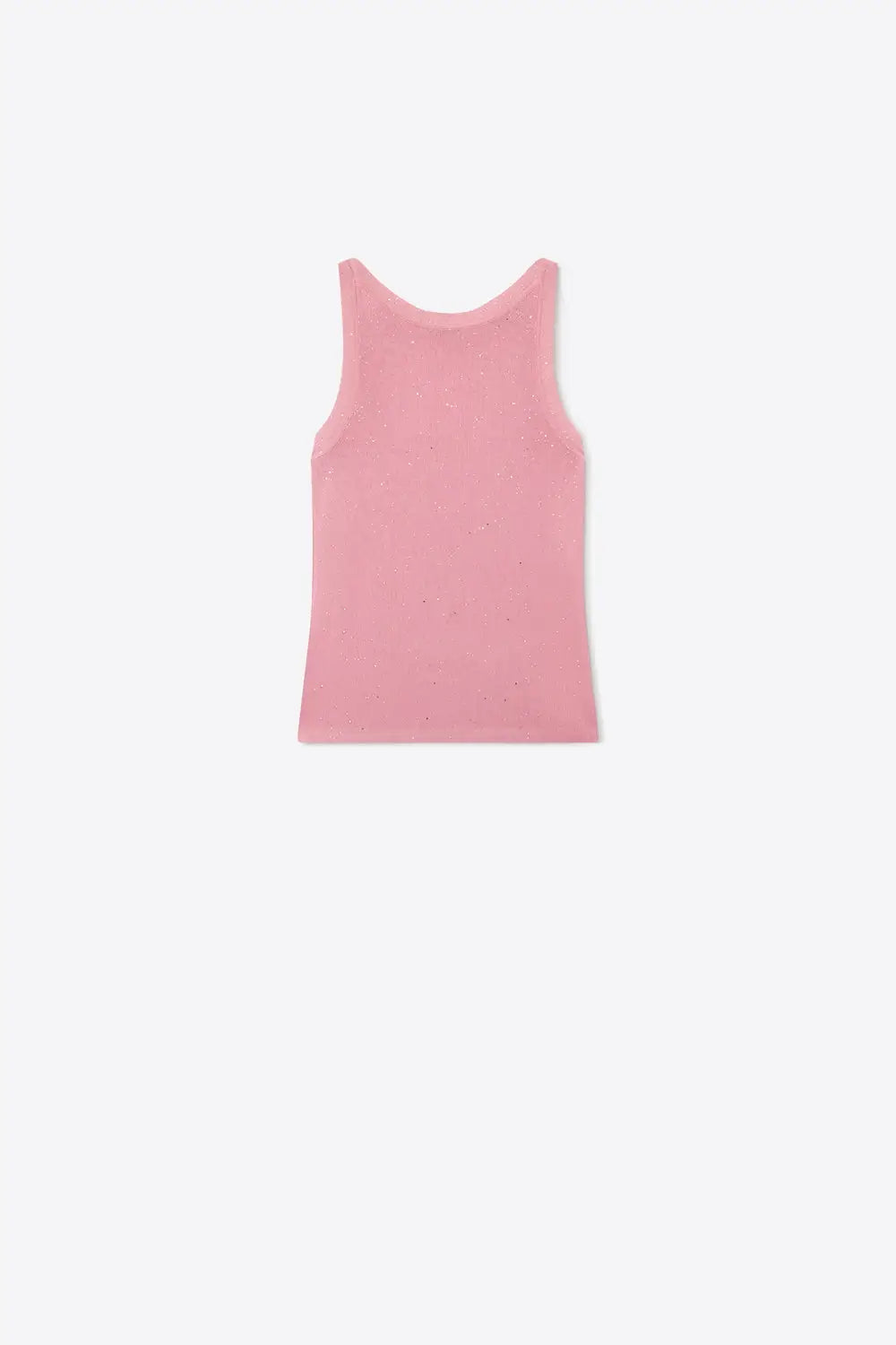 Pink Ribbed Knit Glitter Sleeveless Regular Fit Tank Top - PINK / ONE - Tops