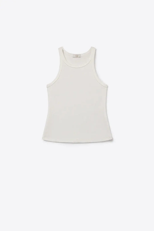 White Ribbed Crew Neck Tank Top with racerback sleeve - T-Shirts