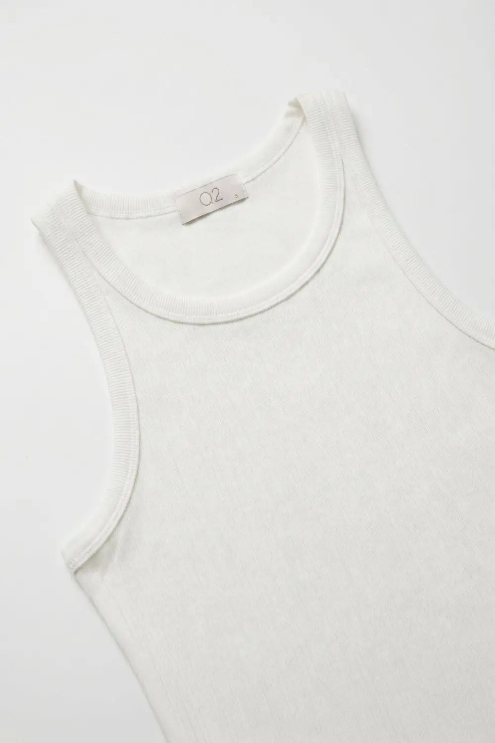 White Ribbed Crew Neck Tank Top with racerback sleeve - T-Shirts
