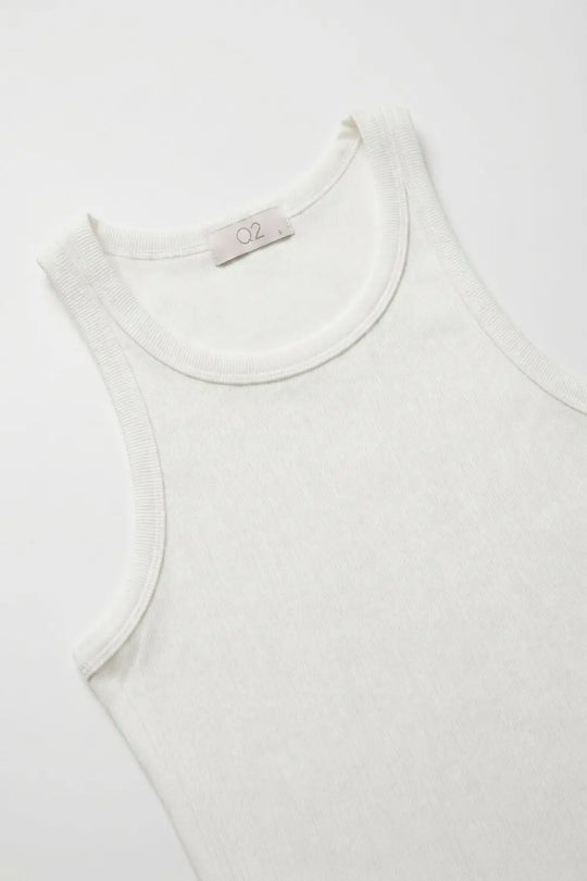 White Ribbed Crew Neck Tank Top with racerback sleeve - T-Shirts