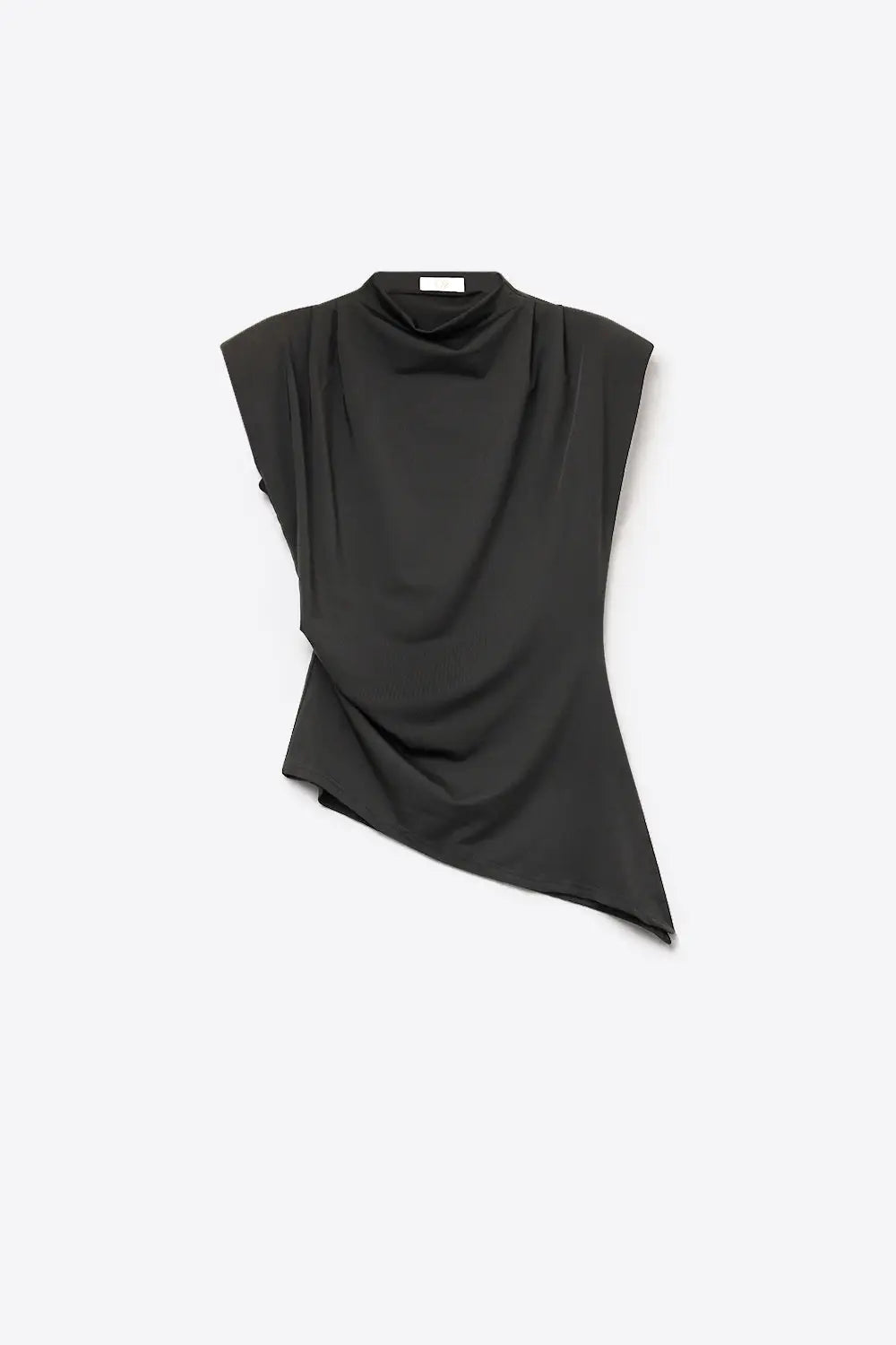 Black Lightweight Woven Asymmetric Hem Cowl Neck Sleeveless Top - Tops