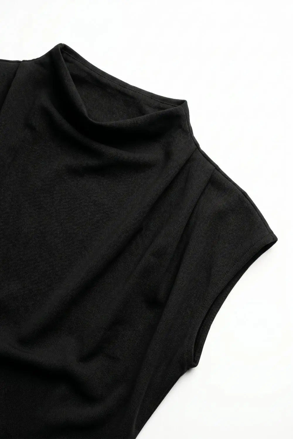 Black Lightweight Woven Asymmetric Hem Cowl Neck Sleeveless Top - Tops