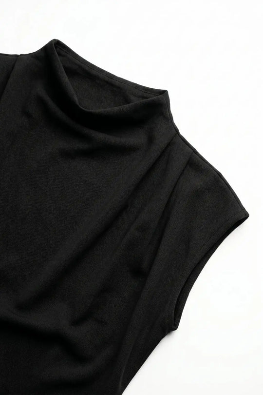 Black Lightweight Woven Asymmetric Hem Cowl Neck Sleeveless Top - Tops