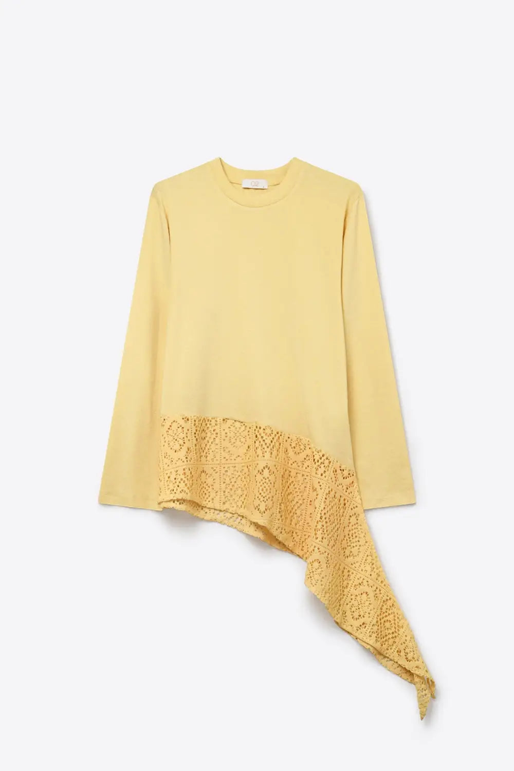 top with crochet Insert and Asymmetrical Hem in Yellow - T-Shirts