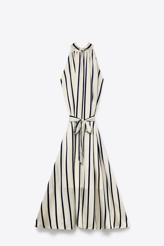 Striped maxi satin Halter dress with Tie Waist - Dresses