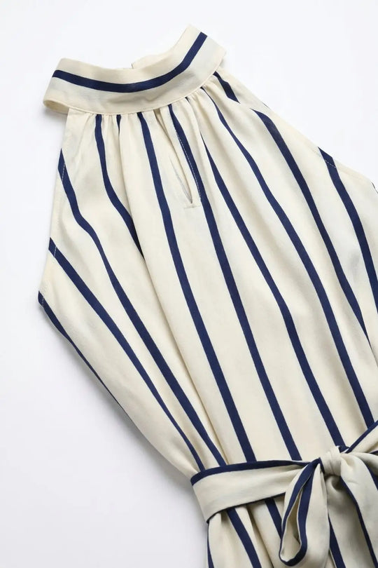 Striped maxi satin Halter dress with Tie Waist - Dresses