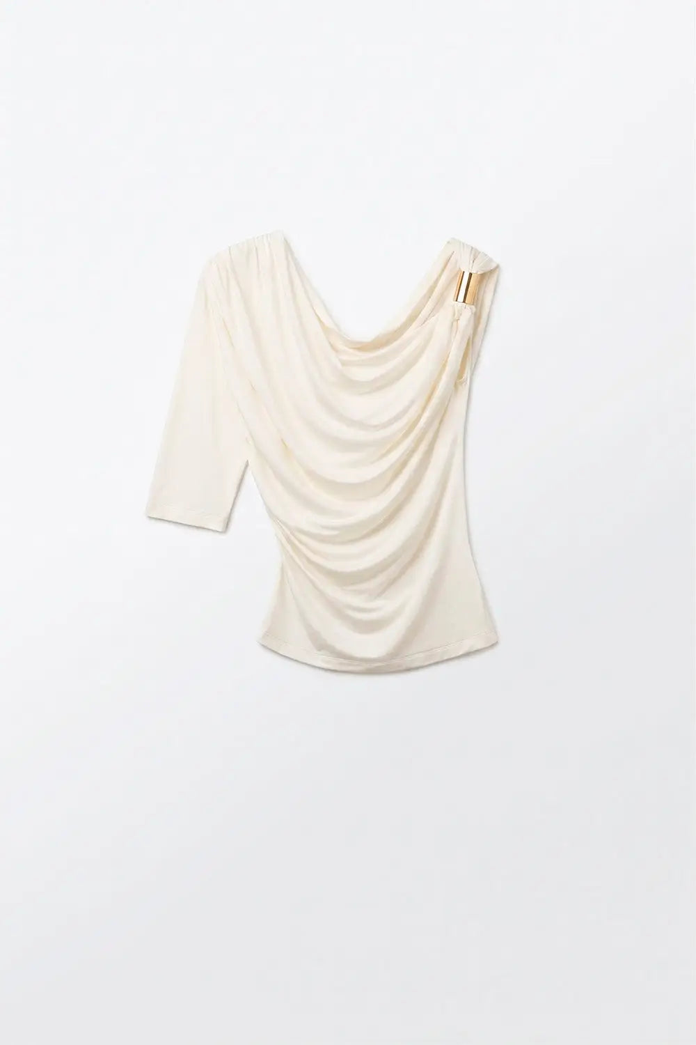 Cream one sleeve Top in elastic viscose with Gold Accent Detail - Tops