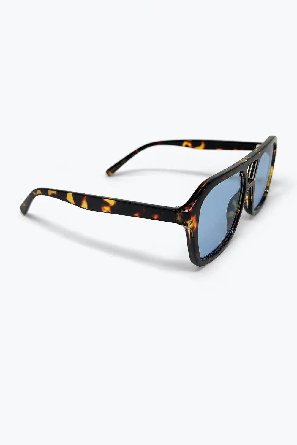 Tortoiseshell Brown Aviator Sunglasses with Blue Lenses - BROWN / ONE - Sunglasses
