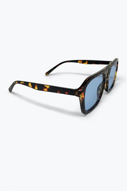 Tortoiseshell Brown Aviator Sunglasses with Blue Lenses - BROWN / ONE - Sunglasses