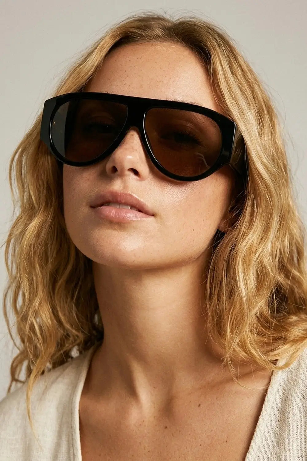Black Shield Sunglasses with Brown Lens - BLACK / ONE - Sunglasses