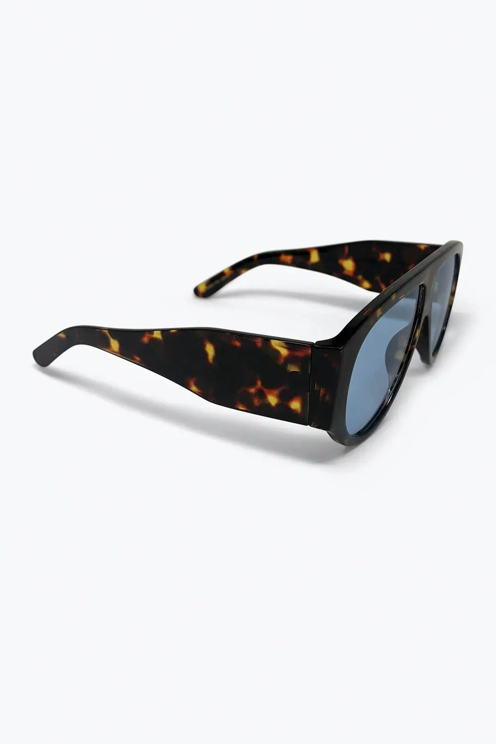 Tortoise Frame Aviator Sunglasses with Blue Lenses - BROWN / ONE - Sunglasses