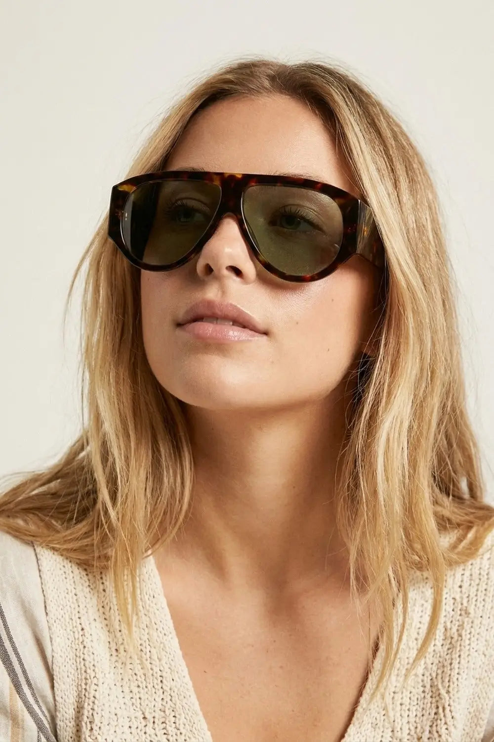 Tortoise Oversized Shield Sunglasses with Green Lens - BROWN / ONE - Sunglasses