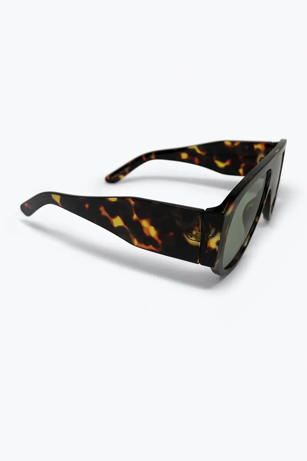 Tortoise Oversized Shield Sunglasses with Green Lens - BROWN / ONE - Sunglasses