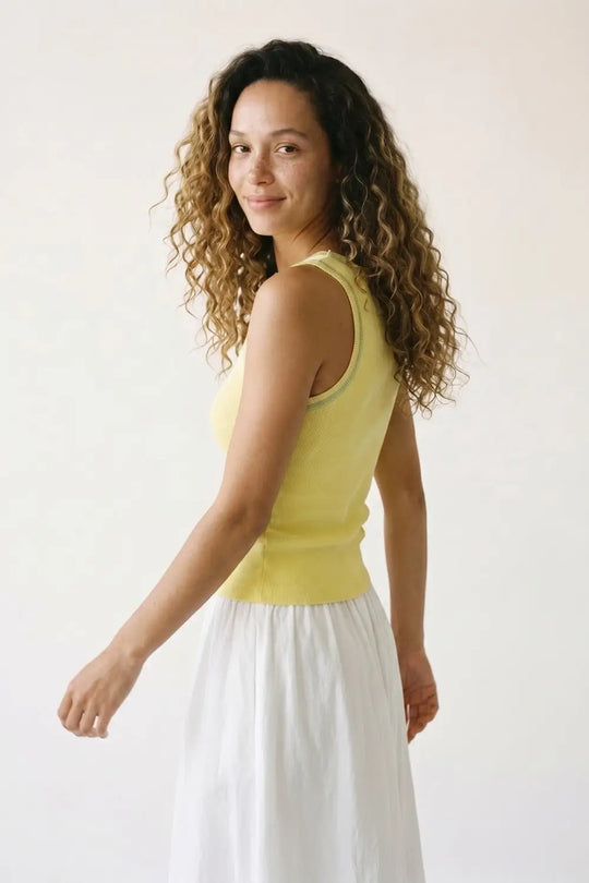 Yellow Ribbed Knit top with with Metallic Trim - YELLOW / ONE - Tops