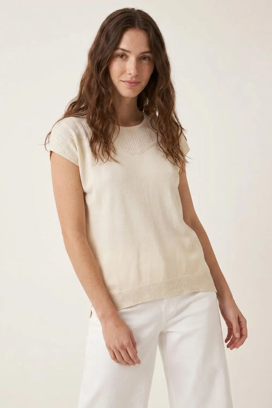 Cream Textured Knit Cap Sleeve Sweater Top - BEIGE / ONE - Sweaters