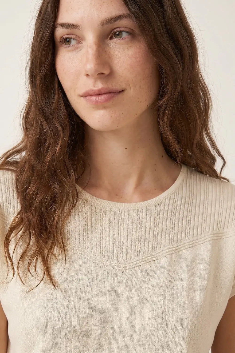 Cream Textured Knit Cap Sleeve Sweater Top - BEIGE / ONE - Sweaters