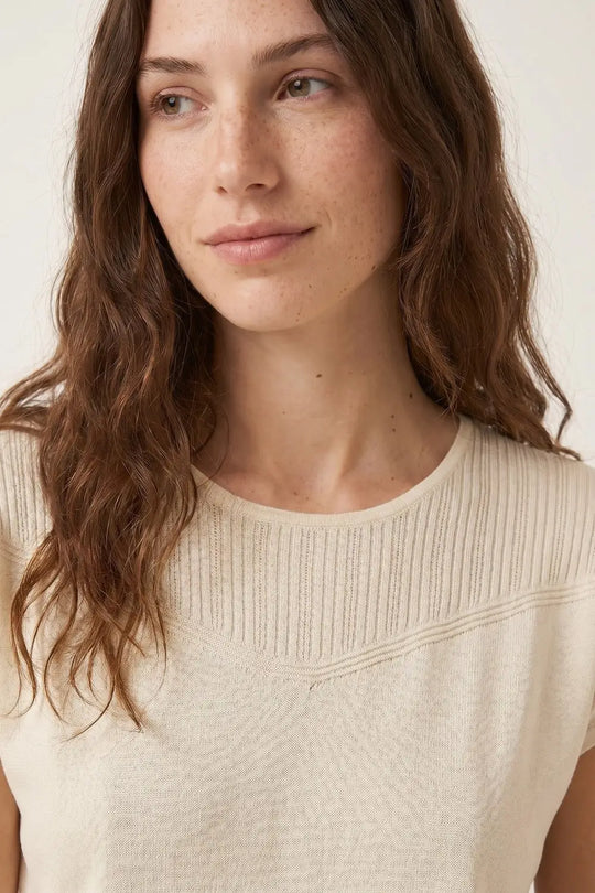 Cream Textured Knit Cap Sleeve Sweater Top - BEIGE / ONE - Sweaters