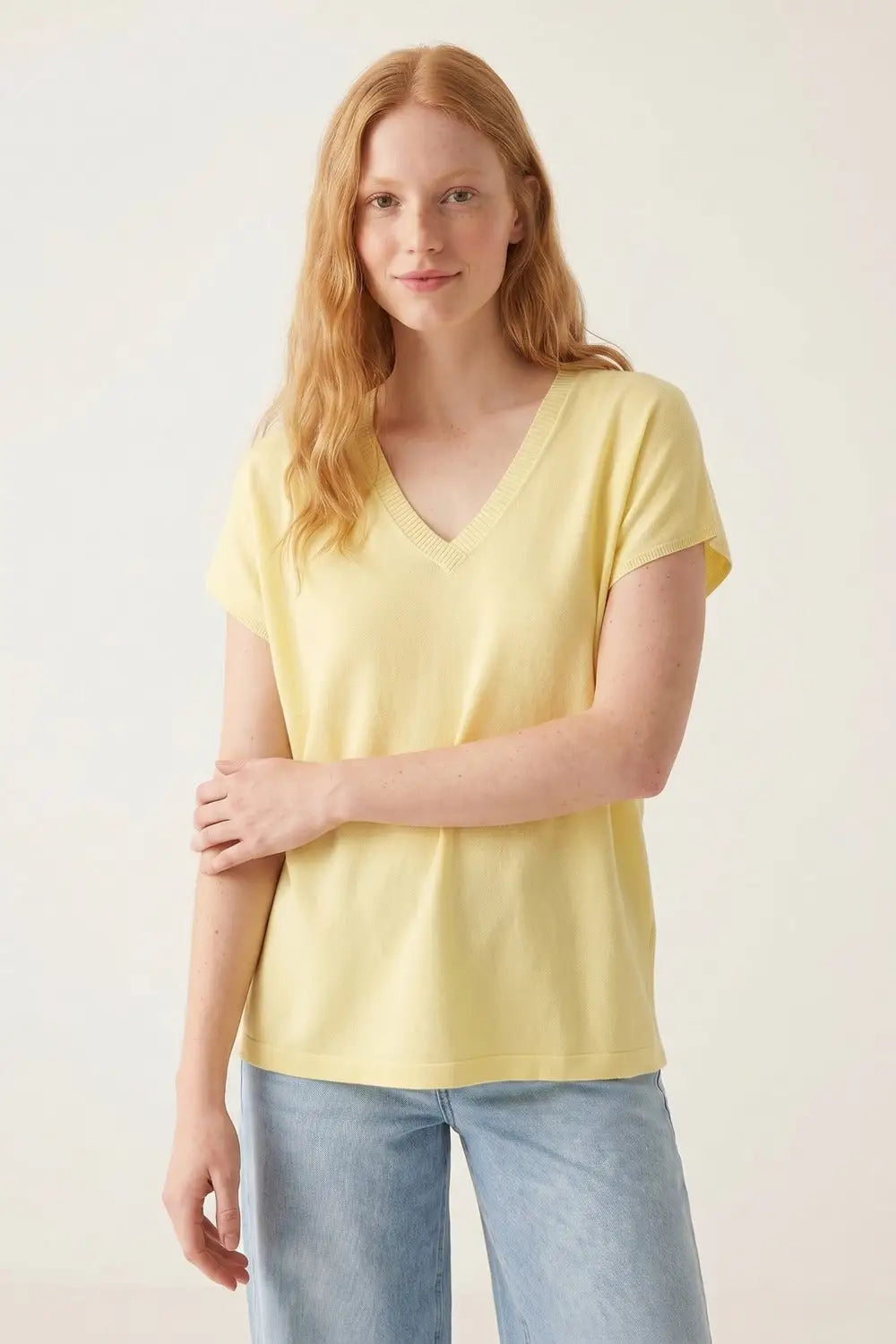 Yellow V-Neck Relaxed Fit Lightweight sweater - YELLOW / ONE - Sweaters