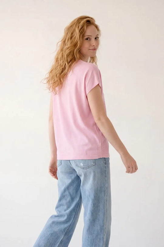 Pink V-Neck Relaxed Fit Knit sweater - PINK / ONE - Tops