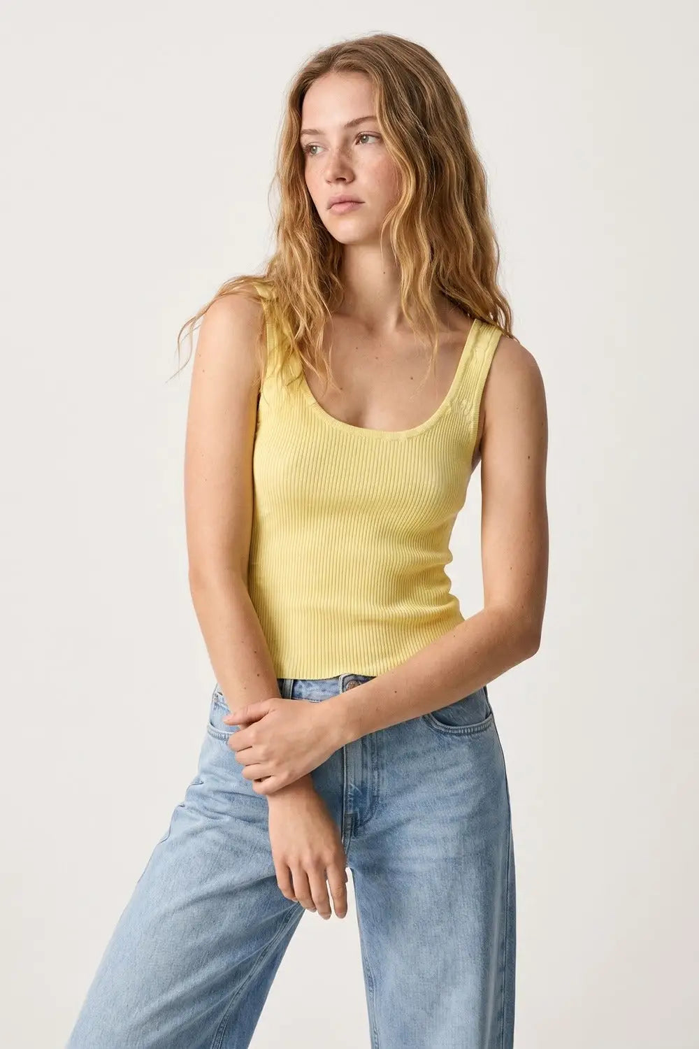 Yellow Ribbed Knit Scoop Neck Tank Top - YELLOW / ONE - Tops