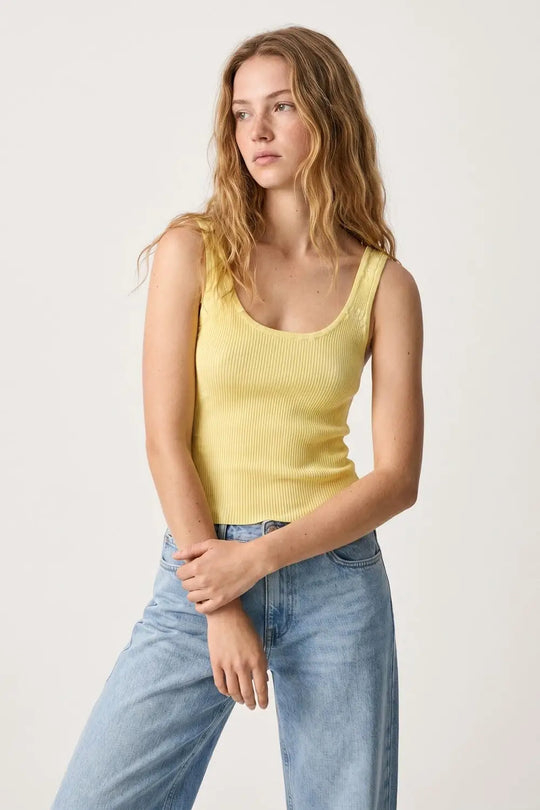 Yellow Ribbed Knit Scoop Neck Tank Top - YELLOW / ONE - Tops