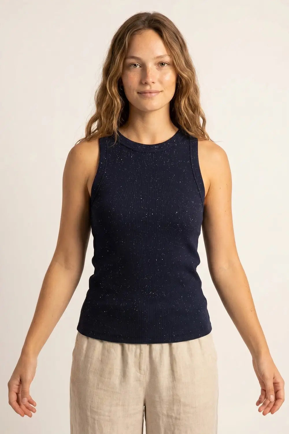 Navy Speckled fine Knit boat Neck Top - NAVY / ONE - Tops