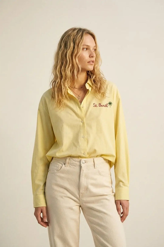 Yellow Button-Up striped Shirt with Embroidered Detail St Barth - Shirts