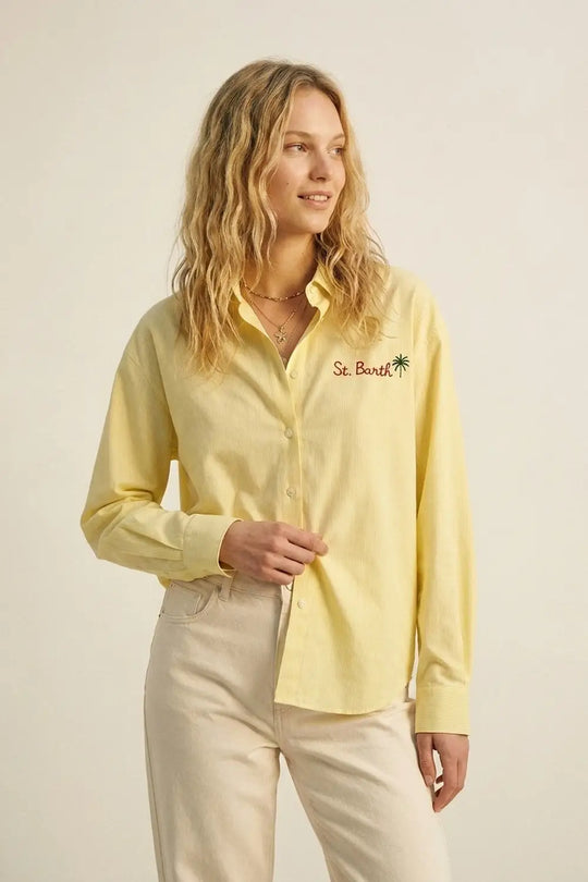 Yellow Button-Up striped Shirt with Embroidered Detail St Barth - Shirts