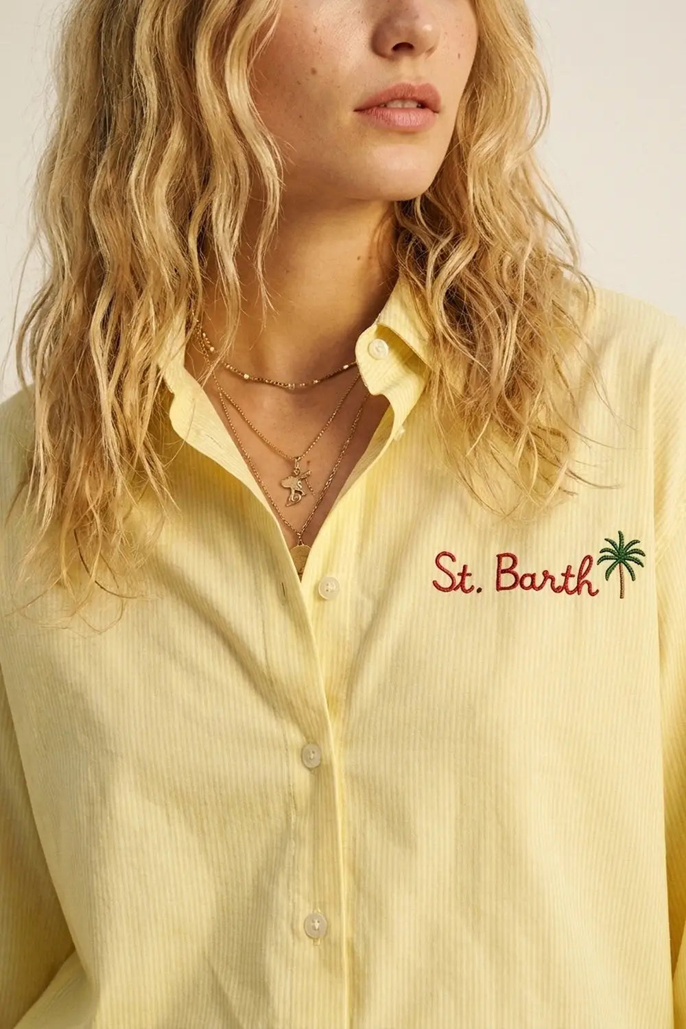 Yellow Button-Up striped Shirt with Embroidered Detail St Barth - Shirts
