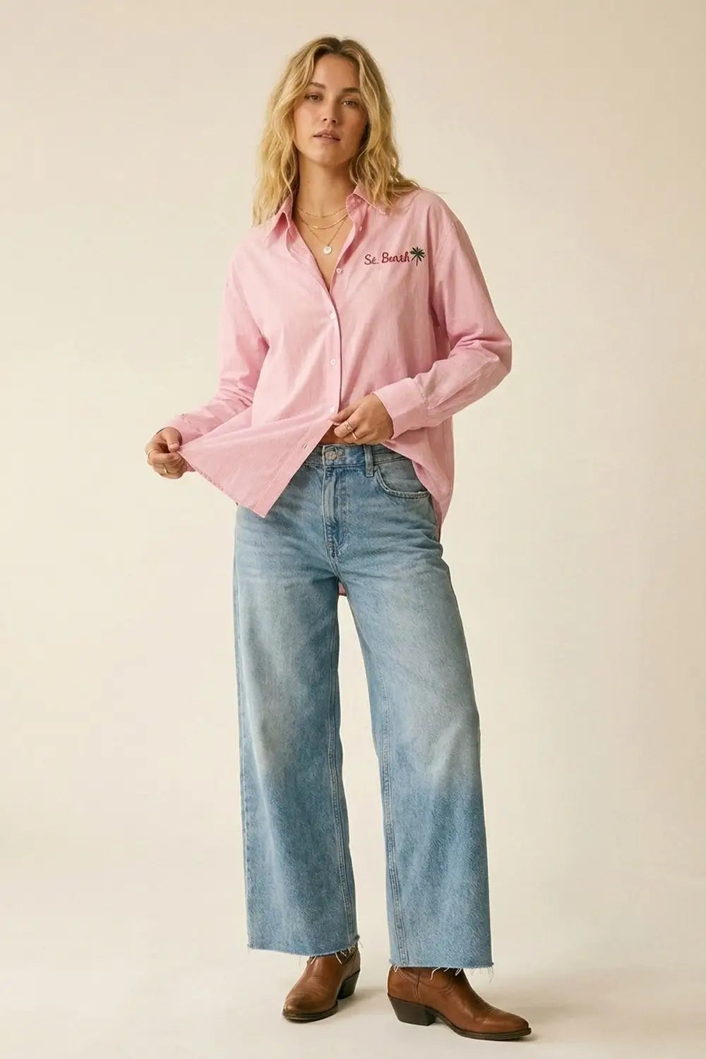 pink Button-Up striped Shirt with Embroidered Detail St Barth - Shirts