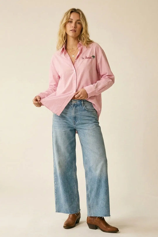 pink Button-Up striped Shirt with Embroidered Detail St Barth - Shirts