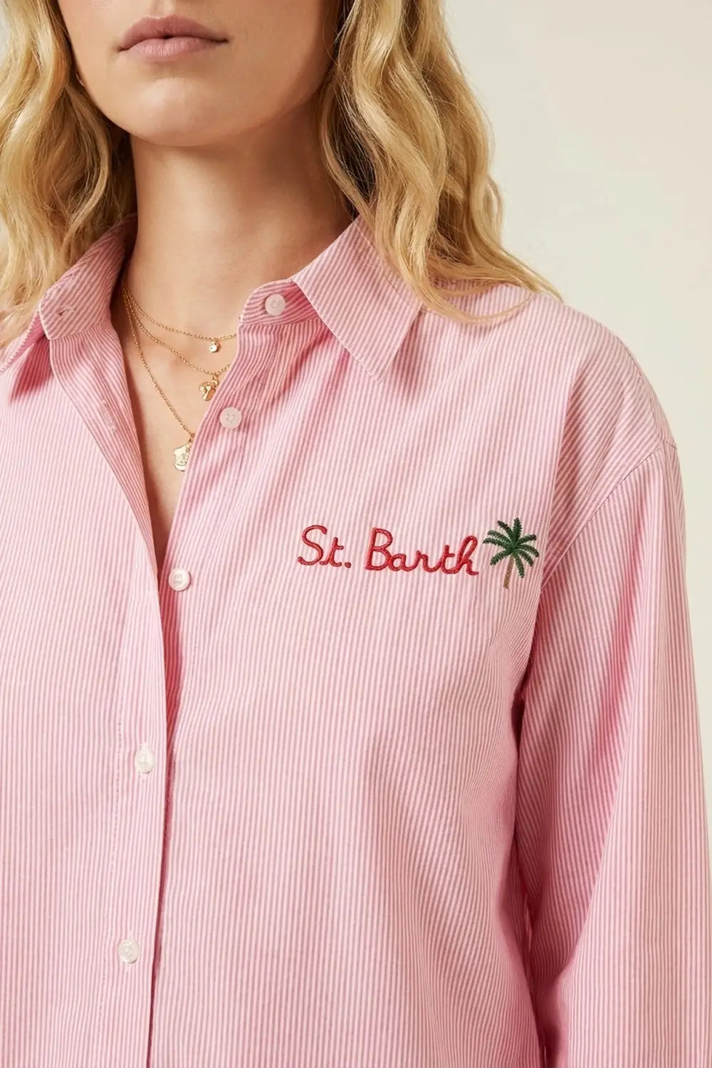 pink Button-Up striped Shirt with Embroidered Detail St Barth - Shirts